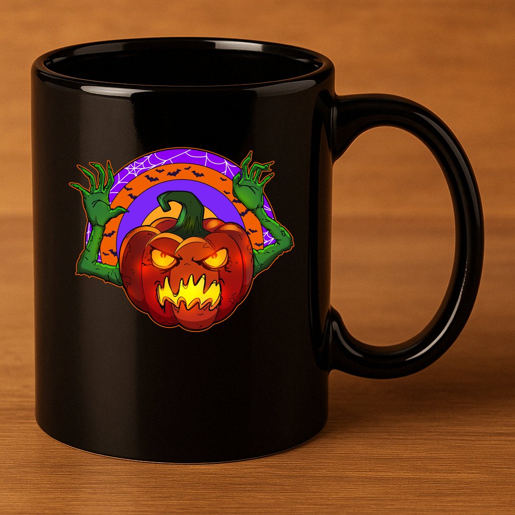 Funny Halloween Creepy Jackolantern Pumpkin 11oz C Handle Ceramic Mug