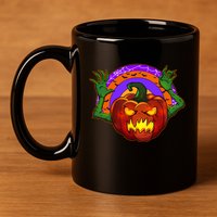 Funny Halloween Creepy Jackolantern Pumpkin 11oz C Handle Ceramic Mug