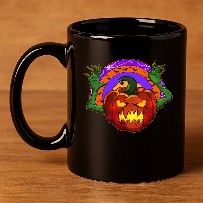 Funny Halloween Creepy Jackolantern Pumpkin 11oz C Handle Ceramic Mug