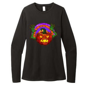 Funny Halloween Creepy Jackolantern Pumpkin Womens CVC Long Sleeve Shirt