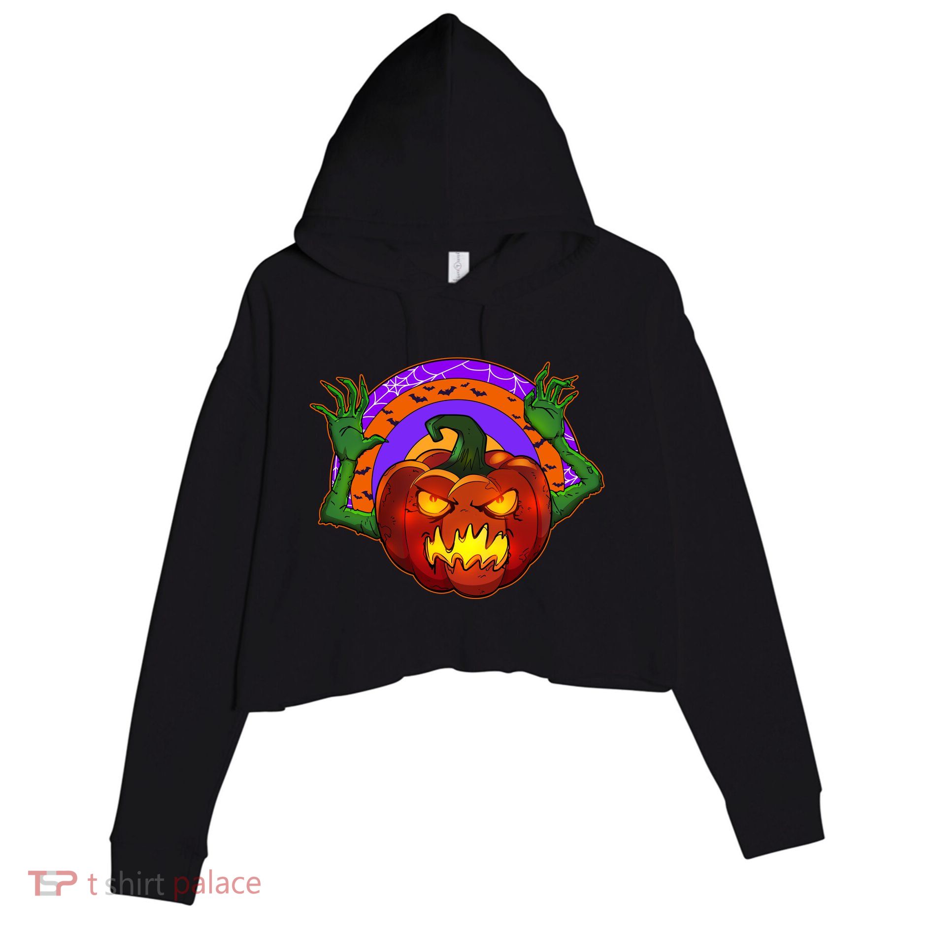 Funny Halloween Creepy Jackolantern Pumpkin Crop Fleece Hoodie
