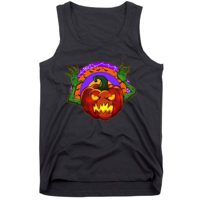 Funny Halloween Creepy Jackolantern Pumpkin Tank Top