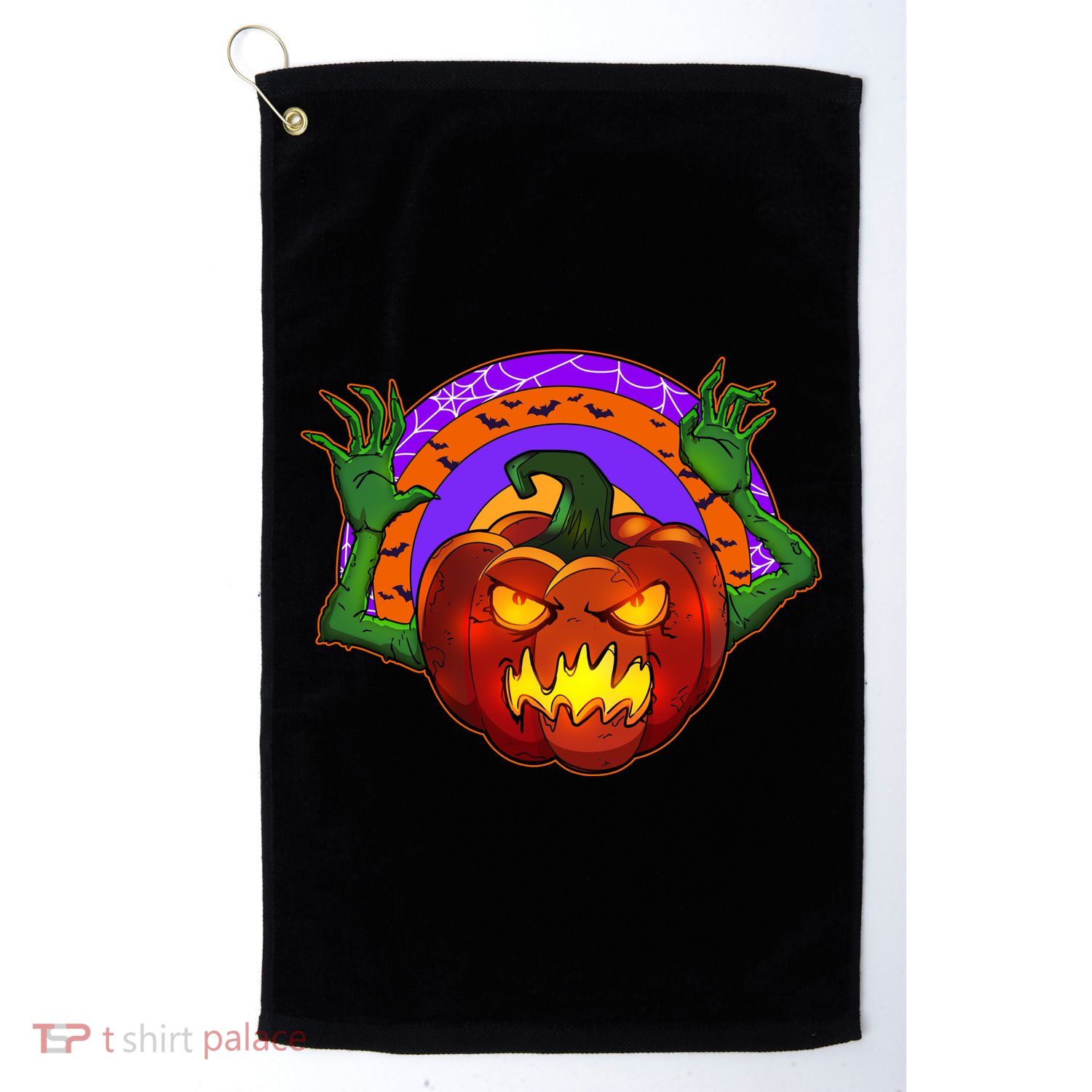 Funny Halloween Creepy Jackolantern Pumpkin Golf Towel