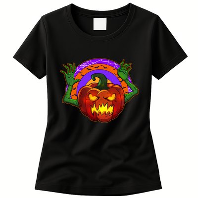 Funny Halloween Creepy Jackolantern Pumpkin Womens T-Shirt