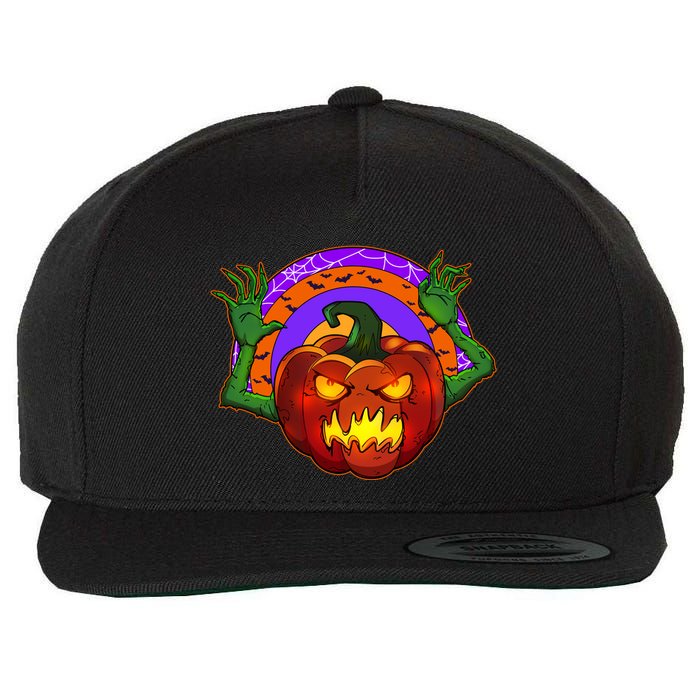 Funny Halloween Creepy Jackolantern Pumpkin Wool Snapback Cap