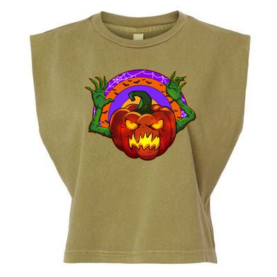 Funny Halloween Creepy Jackolantern Pumpkin Garment-Dyed Women's Muscle Tee