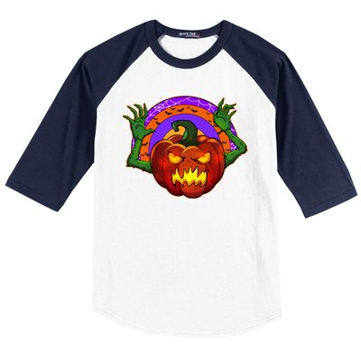 Funny Halloween Creepy Jackolantern Pumpkin Baseball Sleeve Shirt