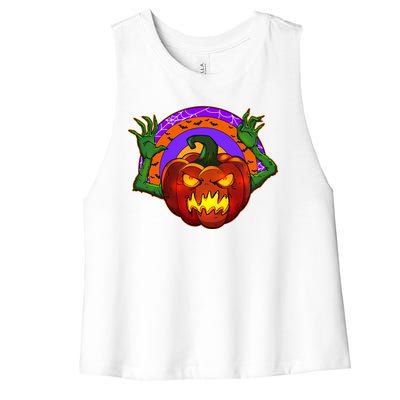 Funny Halloween Creepy Jackolantern Pumpkin Women's Racerback Cropped Tank