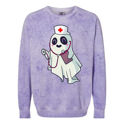 Funny Halloween Costume Cute Pocket Ghost Nurse Scrub Gift Colorblast Crewneck Sweatshirt