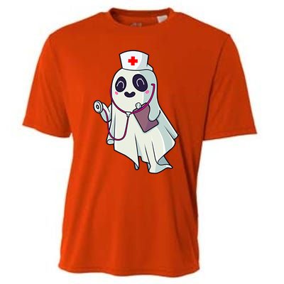 Funny Halloween Costume Cute Pocket Ghost Nurse Scrub Gift Cooling Performance Crew T-Shirt