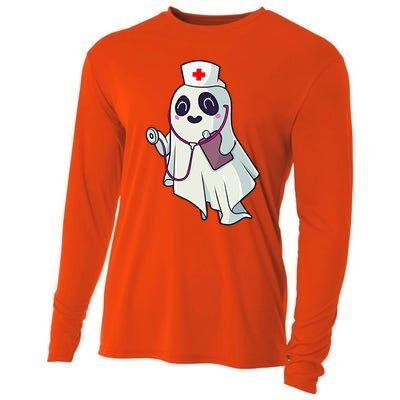 Funny Halloween Costume Cute Pocket Ghost Nurse Scrub Gift Cooling Performance Long Sleeve Crew