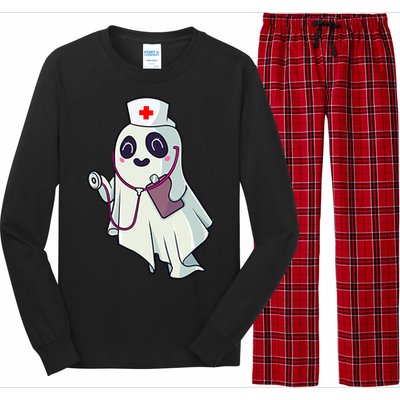 Funny Halloween Costume Cute Pocket Ghost Nurse Scrub Gift Long Sleeve Pajama Set