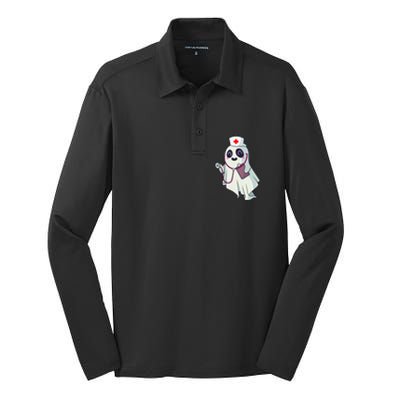 Funny Halloween Costume Cute Pocket Ghost Nurse Scrub Gift Silk Touch Performance Long Sleeve Polo