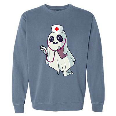 Funny Halloween Costume Cute Pocket Ghost Nurse Scrub Gift Garment-Dyed Sweatshirt