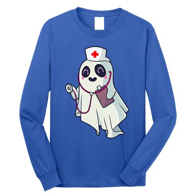 Funny Halloween Costume Cute Pocket Ghost Nurse Scrub Gift Long Sleeve Shirt