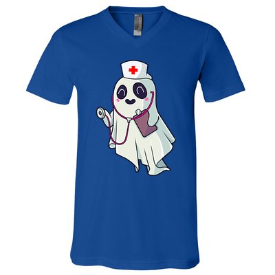 Funny Halloween Costume Cute Pocket Ghost Nurse Scrub Gift V-Neck T-Shirt