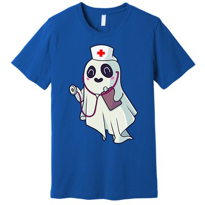 Funny Halloween Costume Cute Pocket Ghost Nurse Scrub Gift Premium T-Shirt