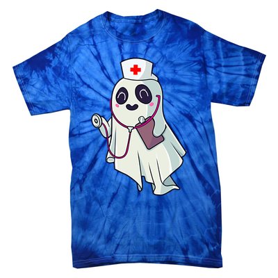 Funny Halloween Costume Cute Pocket Ghost Nurse Scrub Gift Tie-Dye T-Shirt