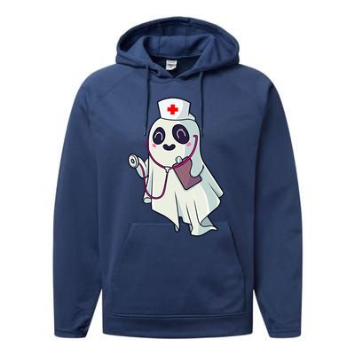 Funny Halloween Costume Cute Pocket Ghost Nurse Scrub Gift Performance Fleece Hoodie