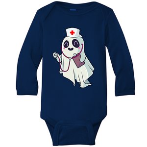 Funny Halloween Costume Cute Pocket Ghost Nurse Scrub Gift Baby Long Sleeve Bodysuit