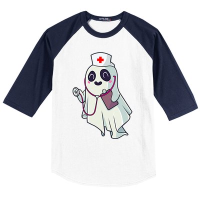 Funny Halloween Costume Cute Pocket Ghost Nurse Scrub Gift Baseball Sleeve Shirt