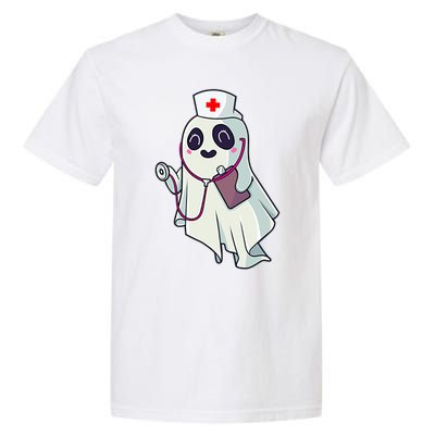 Funny Halloween Costume Cute Pocket Ghost Nurse Scrub Gift Garment-Dyed Heavyweight T-Shirt