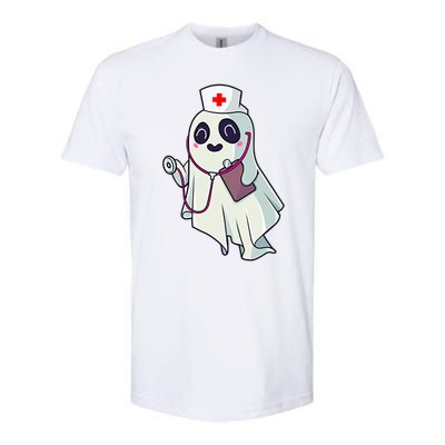 Funny Halloween Costume Cute Pocket Ghost Nurse Scrub Gift Softstyle CVC T-Shirt