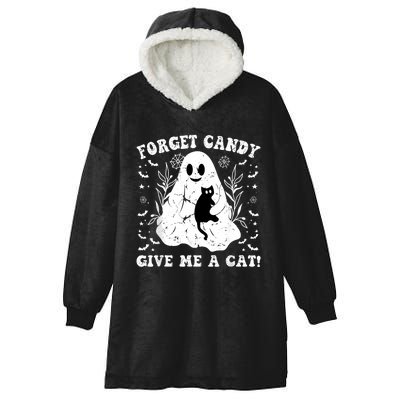 Funny Halloween Cat Ghost Forget Candy Give Me Cat Halloween Hooded Wearable Blanket