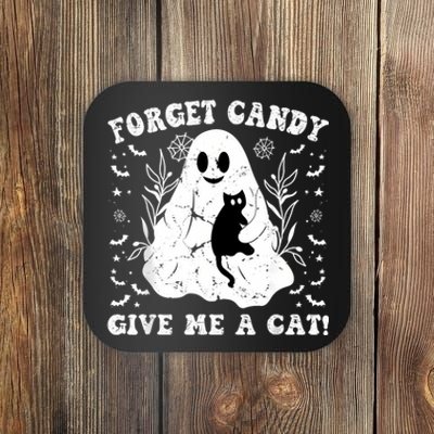 Funny Halloween Cat Ghost Forget Candy Give Me Cat Halloween Coaster