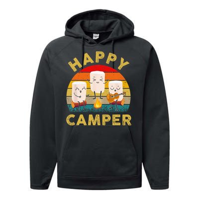 Funny Happy Cute Marshmallow Camper Bonfire Kids Women Men Performance Fleece Hoodie