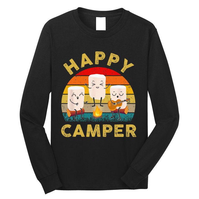 Funny Happy Cute Marshmallow Camper Bonfire Kids Women Men Long Sleeve Shirt