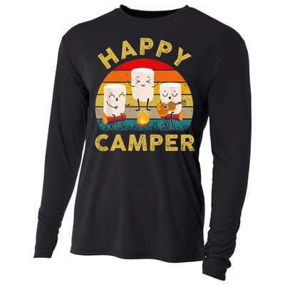 Funny Happy Cute Marshmallow Camper Bonfire Kids Women Men Cooling Performance Long Sleeve Crew