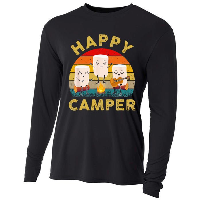 Funny Happy Cute Marshmallow Camper Bonfire Kids Women Men Cooling Performance Long Sleeve Crew