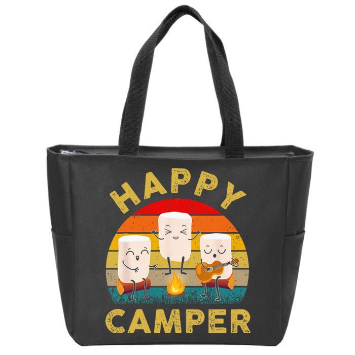 Funny Happy Cute Marshmallow Camper Bonfire Kids Women Men Zip Tote Bag