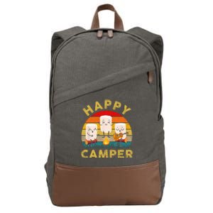 Funny Happy Cute Marshmallow Camper Bonfire Kids Women Men Cotton Canvas Backpack