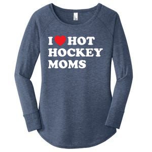 Funny Hockey Cool Gift I Love Hot Hockey Moms Funny Gift Women's Perfect Tri Tunic Long Sleeve Shirt