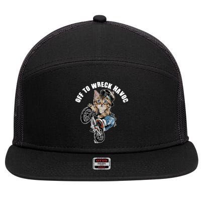 Funny Hiphop Cat Off To Wreck Havoc 7 Panel Mesh Trucker Snapback Hat