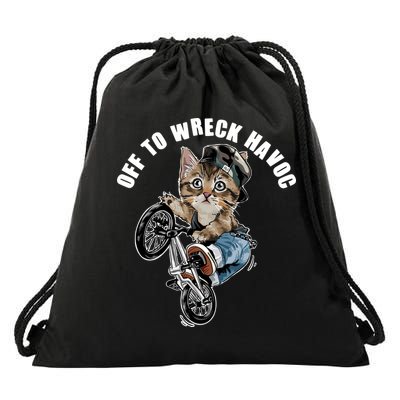 Funny Hiphop Cat Off To Wreck Havoc Drawstring Bag