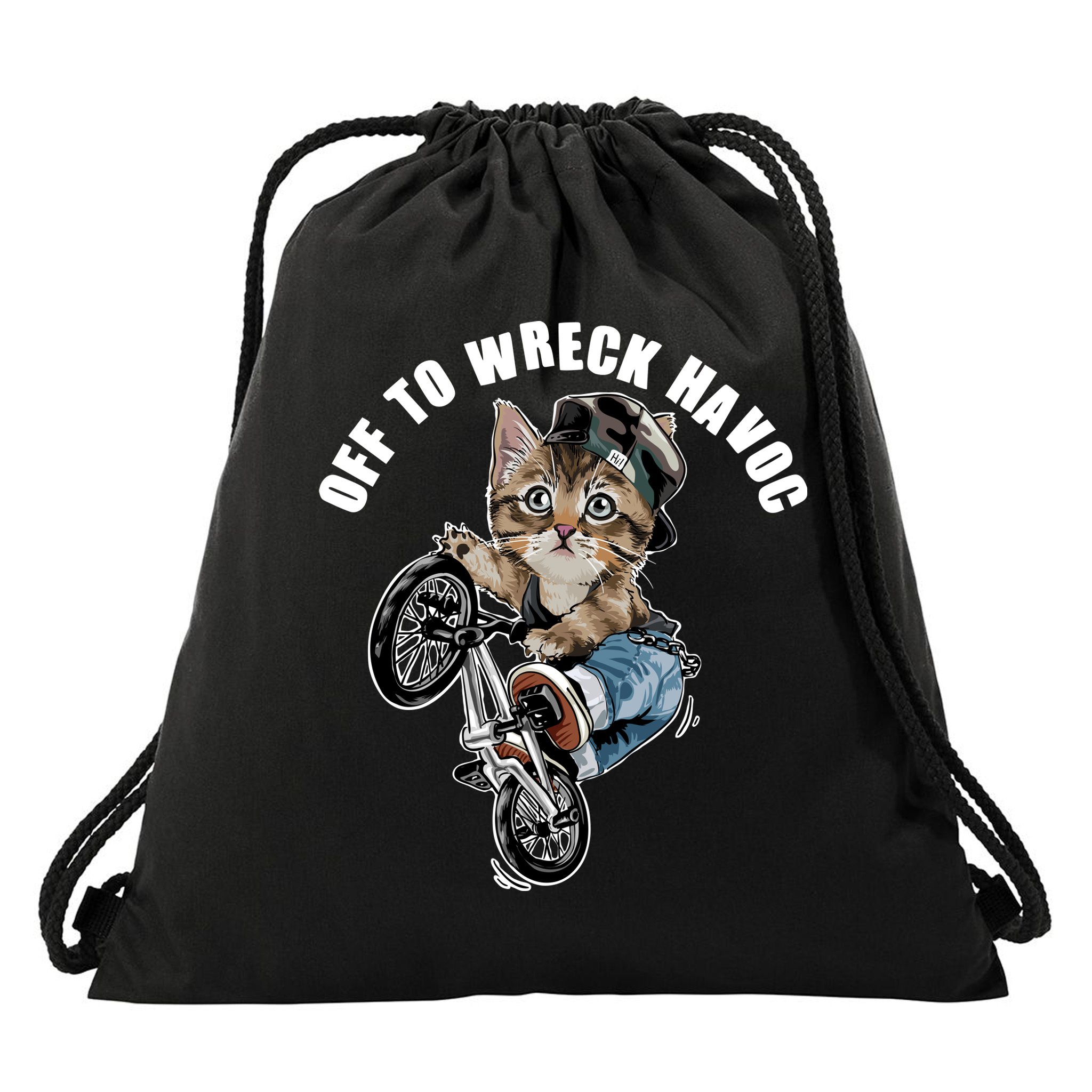 Funny Hiphop Cat Off To Wreck Havoc Drawstring Bag