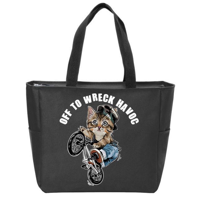 Funny Hiphop Cat Off To Wreck Havoc Zip Tote Bag