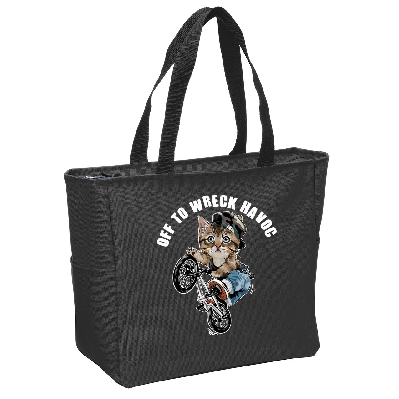 Funny Hiphop Cat Off To Wreck Havoc Zip Tote Bag