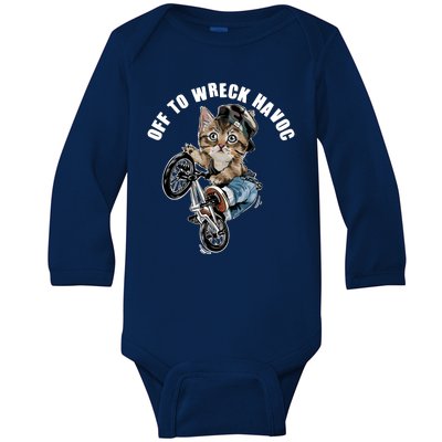 Funny Hiphop Cat Off To Wreck Havoc Baby Long Sleeve Bodysuit