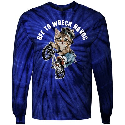 Funny Hiphop Cat Off To Wreck Havoc Tie-Dye Long Sleeve Shirt