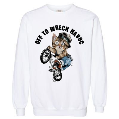 Funny Hiphop Cat Off To Wreck Havoc Garment-Dyed Sweatshirt