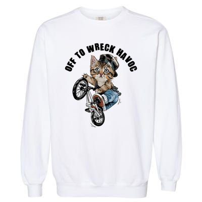 Funny Hiphop Cat Off To Wreck Havoc Garment-Dyed Sweatshirt