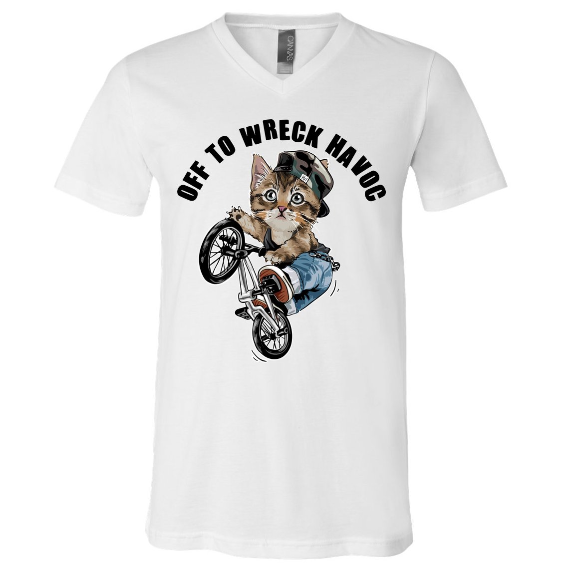 Funny Hiphop Cat Off To Wreck Havoc V-Neck T-Shirt
