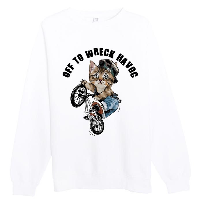 Funny Hiphop Cat Off To Wreck Havoc Premium Crewneck Sweatshirt