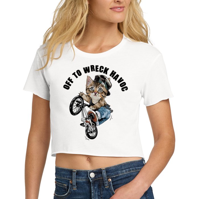 Funny Hiphop Cat Off To Wreck Havoc Women's Crop Top Tee
