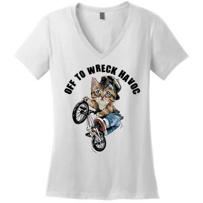 Funny Hiphop Cat Off To Wreck Havoc Women's V-Neck T-Shirt