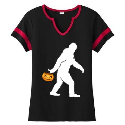 Funny Halloween, Cute Halloween, Bigfoot Sasquatch Halloween Pumpkin Ladies Halftime Notch Neck Tee